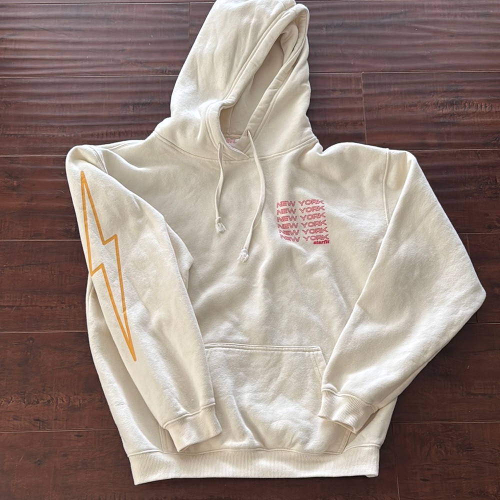 Starfit Hoodie New York, Lightning Bolt, Ivory, Size M, EUC!